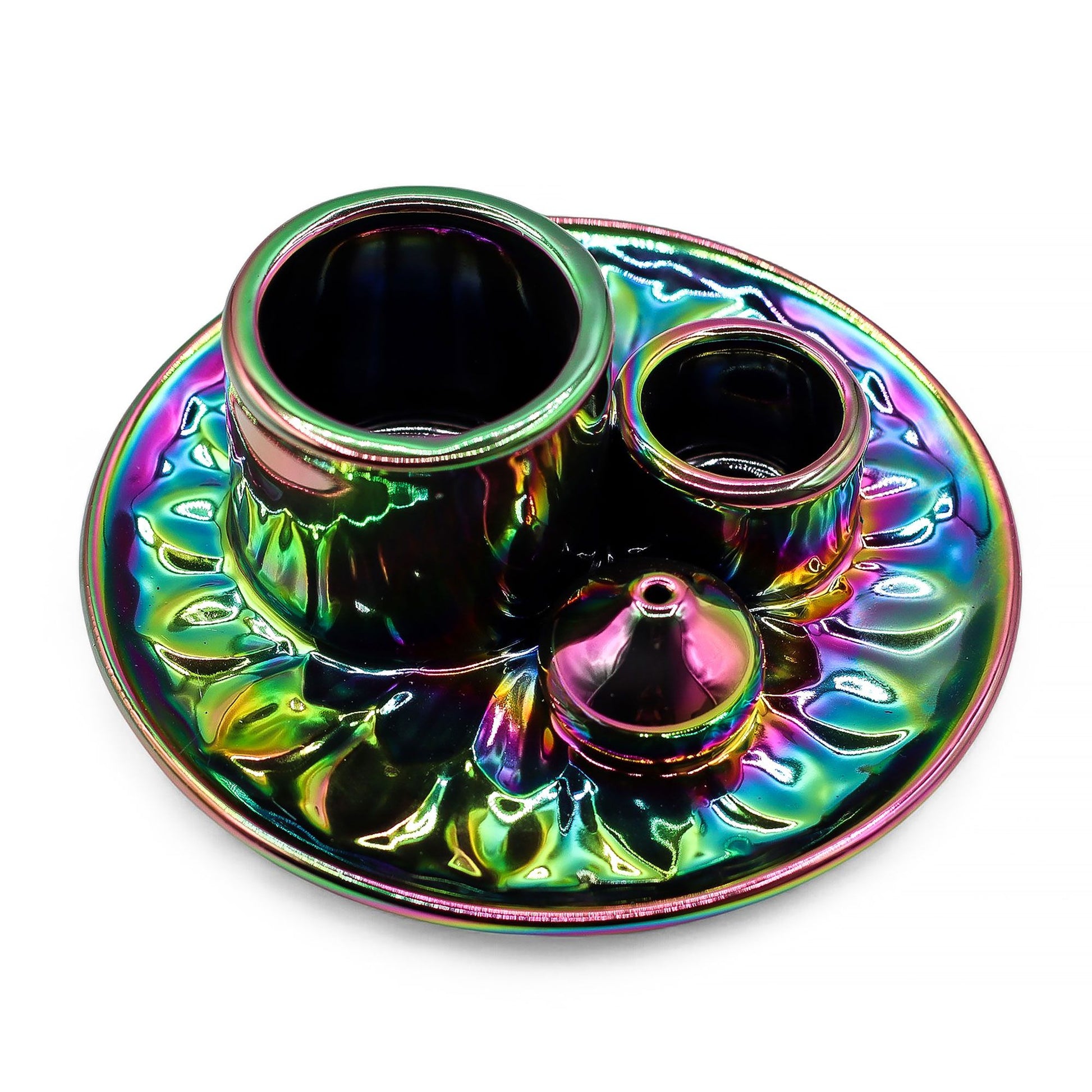 Multicolored ceramic incense holder with three compartments