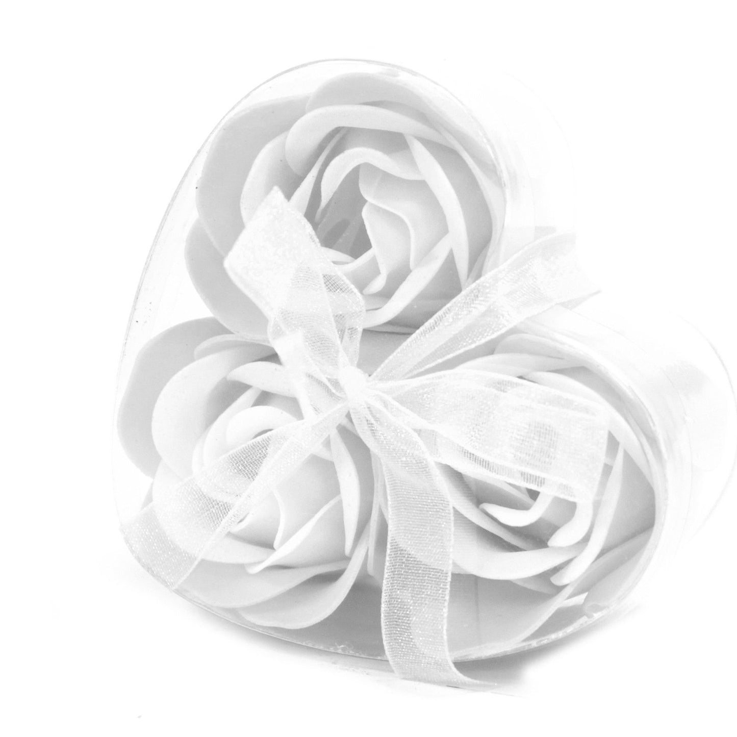 Set of 3 luxury white soap flowers, featuring realistic rose petals in soft pastel tones, beautifully arranged and ready for gifting or bath use