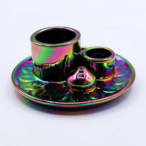 Iridescent metal incense holder set