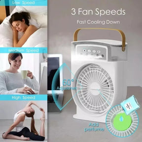 Portable fan with 3 speed settings and features
